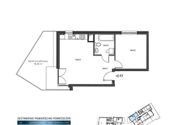 Rzut - Mieszkanie na sprzedaż 2 pokoje o powierzchni 46,49 m² - numer 43 w Wzgórze Krzemionki II