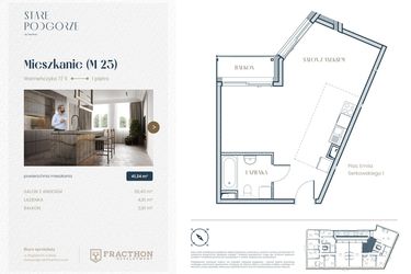 Rzut - Mieszkanie na sprzedaż 1 pokój o powierzchni 41,24 m² - numer M.25 w Stare Podgórze