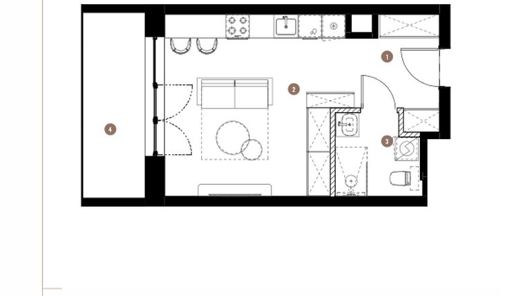 Rzut - Mieszkanie na sprzedaż 1 pokój o powierzchni 29,79 m² - numer 2.06.14 w Katowicka Residence