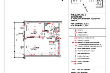Rzut - Mieszkanie na sprzedaż 2 pokoje o powierzchni 36,84 m² - numer 2 w Osiedle 4 Pory Roku - Etap VIII