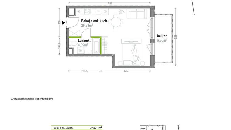 Rzut - Mieszkanie na sprzedaż 1 pokój o powierzchni 33,32 m² - numer A.A.1.07 w Głębocka Vita