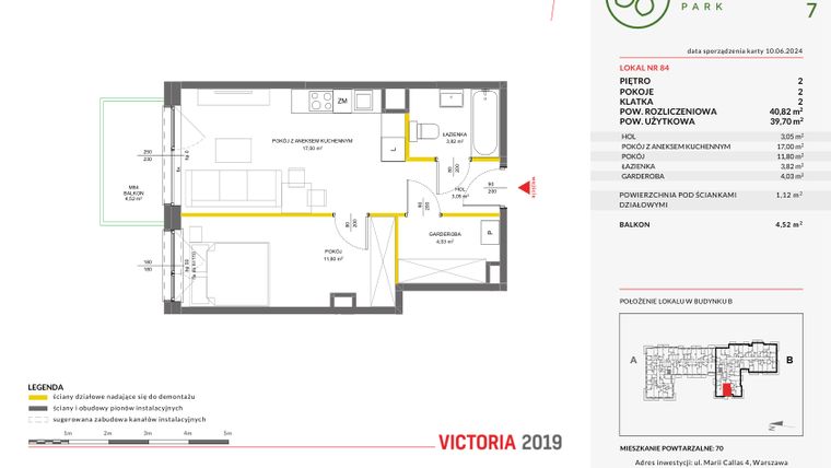 Rzut - Mieszkanie na sprzedaż 2 pokoje o powierzchni 40,82 m² - numer 84 w Olchowy Park VII