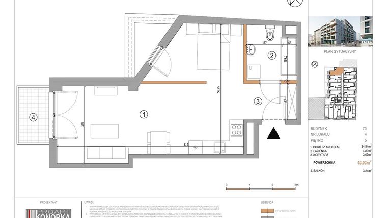 Rzut - Mieszkanie na sprzedaż 1 pokój o powierzchni 43,03 m² - numer A5/4 w 5th Avenue Apartments