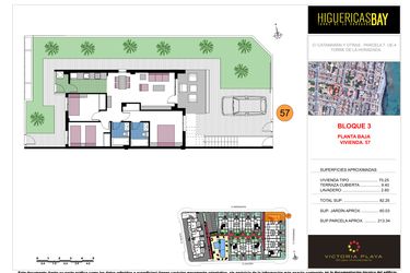 Rzut - Mieszkanie na sprzedaż 3 pokoje o powierzchni 82,25 m² - numer 57 w Higuericas Bay - Torre de la Horadada
