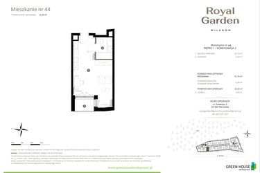 Rzut - Mieszkanie na sprzedaż 1 pokój o powierzchni 31,76 m² - numer M.44 w Royal Garden Wilanów