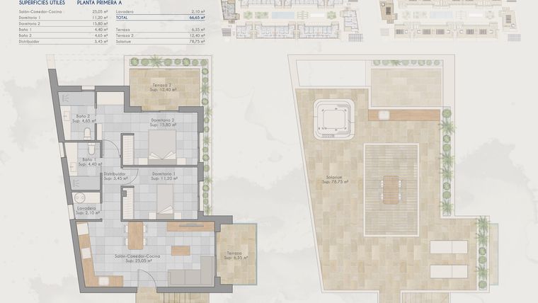 Rzut - Dom na sprzedaż 3 pokoje o powierzchni 78,72 m² - numer A w Domy w Torre-Pacheco - 81397791