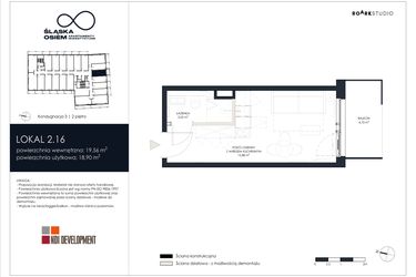 Rzut - Mieszkanie na sprzedaż 1 pokój o powierzchni 19,56 m² - numer 2.16 w Śląska Osiem