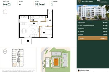 Rzut - Mieszkanie na sprzedaż 1 pokój o powierzchni 53,44 m² - numer 2.M4.02 w Wierzbowa 20