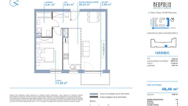 Rzut - Mieszkanie na sprzedaż 2 pokoje o powierzchni 48,46 m² - numer C.145 w Neopolis III