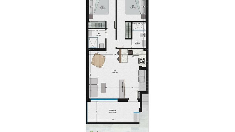 Rzut - Mieszkanie na sprzedaż 2 pokoje o powierzchni 63 m² - numer 2 w Bungalow w San Pedro del Pinatar, RD-70353