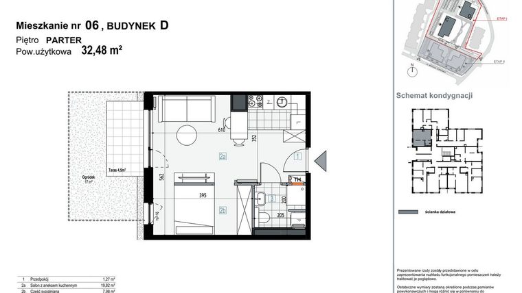 Rzut - Mieszkanie na sprzedaż 1 pokój o powierzchni 32,47 m² - numer D6 w Apartamenty Kopernika