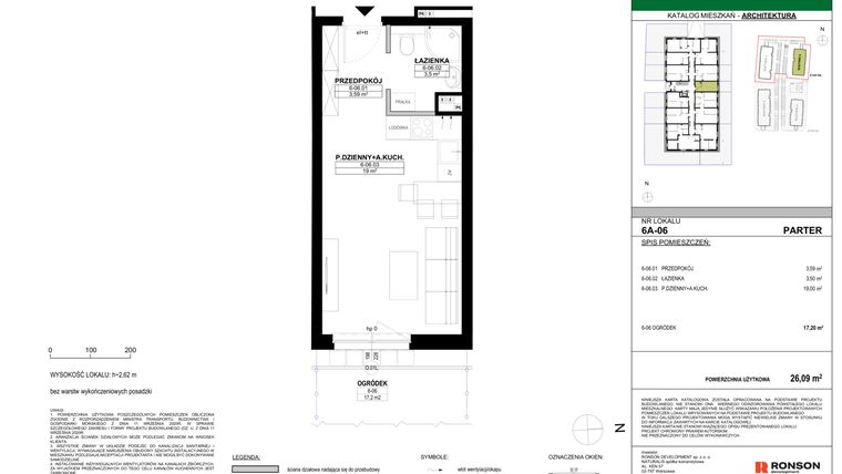 Rzut - Mieszkanie na sprzedaż 1 pokój o powierzchni 26,09 m² - numer 6A-06 w Nowa Północ etap 2A