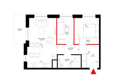 Rzut - Mieszkanie na sprzedaż 3 pokoje o powierzchni 57,97 m² - numer G.6.4 w INSPIRE ETAP V – bud. F, G
