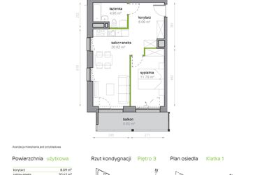 Rzut - Mieszkanie na sprzedaż 2 pokoje o powierzchni 45,45 m² - numer K1/3/20 w Piękna Vita