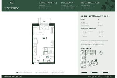 Rzut - Mieszkanie na sprzedaż 1 pokój o powierzchni 26,95 m² - numer C.2.3 w IVY HOUSE - Apartamenty inwestycyjne