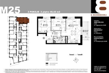 Rzut - Mieszkanie na sprzedaż 3 pokoje o powierzchni 48,42 m² - numer M25 w Sczanieckiej 8