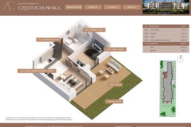 Rzut - Mieszkanie na sprzedaż 2 pokoje o powierzchni 45,54 m² - numer 9 w Apartamenty Częstochowska