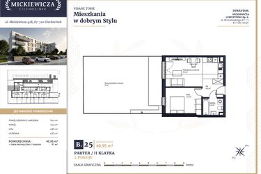 Rzut - Mieszkanie na sprzedaż 2 pokoje o powierzchni 40,95 m² - numer B25 w Mickiewicza