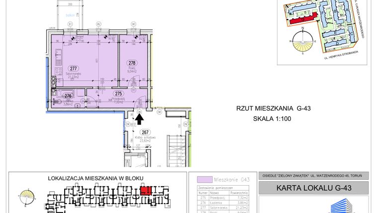 Rzut - Mieszkanie na sprzedaż 2 pokoje o powierzchni 41,45 m² - numer G-43 w Zielony Zakątek - bud. G
