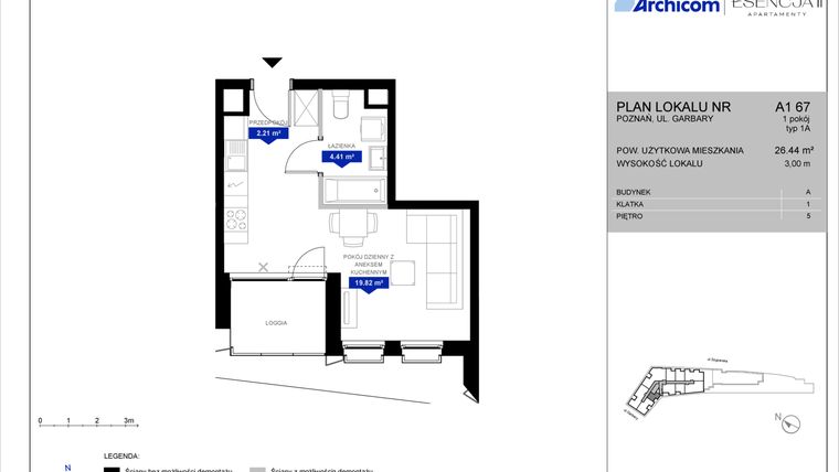 Rzut - Mieszkanie na sprzedaż 1 pokój o powierzchni 26,4 m² - numer A1.67 w Apartamenty Esencja II