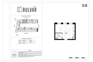Rzut - Mieszkanie na sprzedaż 1 pokój o powierzchni 28,52 m² - numer D8 w Bulvar etap II