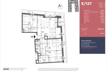 Rzut - Mieszkanie na sprzedaż 4 pokoje o powierzchni 93,47 m² - numer E127 w Goplana budynek E