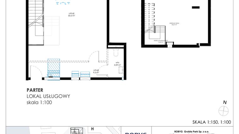 Rzut - Lokal użytkowy na sprzedaż 1 pokój o powierzchni 126,3 m² - numer G.0U02 w Nadmotławie Apartments