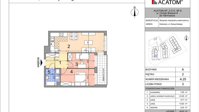Rzut - Mieszkanie na sprzedaż 3 pokoje o powierzchni 56,8 m² - numer A25 w Daszyńskiego Park