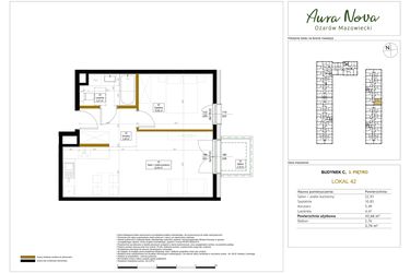 Rzut - Mieszkanie na sprzedaż 2 pokoje o powierzchni 43,66 m² - numer 42 w Aura Nova etap II