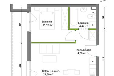Rzut - Mieszkanie na sprzedaż 2 pokoje o powierzchni 40,86 m² - numer E2/H/05 w Orawska Vita