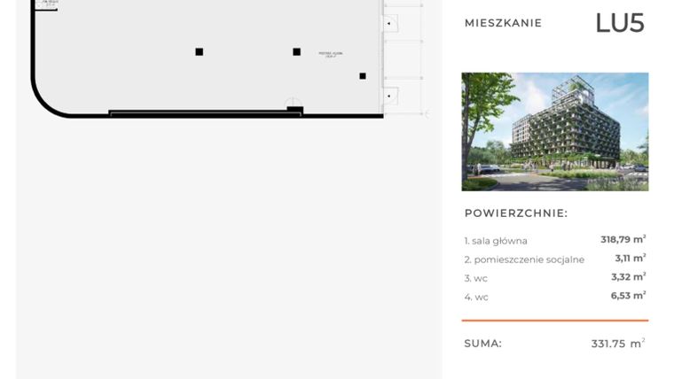 Rzut - Lokal użytkowy na sprzedaż 4 pokoje o powierzchni 331,75 m² - numer LU5 w Semiramis