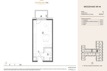 Rzut - Mieszkanie na sprzedaż 1 pokój o powierzchni 27,83 m² - numer 44 w Waterlane Vibe