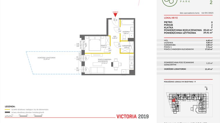 Rzut - Mieszkanie na sprzedaż 2 pokoje o powierzchni 40,64 m² - numer A.92 w Olchowy Park II