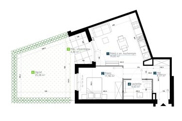 Rzut - Mieszkanie na sprzedaż 2 pokoje o powierzchni 45,19 m² - numer AA0004 w M Bemowo 3