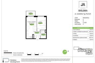Rzut - Mieszkanie na sprzedaż 2 pokoje o powierzchni 39,57 m² - numer C.5.26 w JA_SIELSKA V