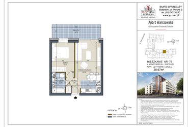 Rzut - Mieszkanie na sprzedaż 2 pokoje o powierzchni 35,67 m² - numer 75 w Apart Warszawska