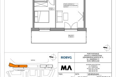 Rzut - Mieszkanie na sprzedaż 2 pokoje o powierzchni 40,46 m² - numer PPO/M/B/1/7 w Port Popowice bud. M i P
