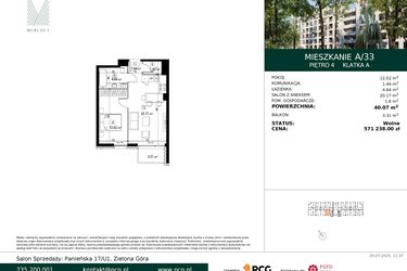 Rzut - Mieszkanie na sprzedaż 2 pokoje o powierzchni 40,07 m² - numer A/33 w Merloft