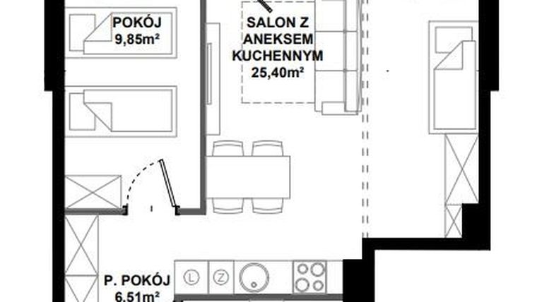 Rzut - Mieszkanie na sprzedaż 2 pokoje o powierzchni 47,7 m² - numer B.108 w Apartamenty Bałtyk