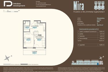 Rzut - Mieszkanie na sprzedaż 2 pokoje o powierzchni 40,7 m² - numer A.006 w Mira