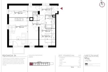 Rzut - Mieszkanie na sprzedaż 3 pokoje o powierzchni 66,22 m² - numer M24 w Pękowicka 94