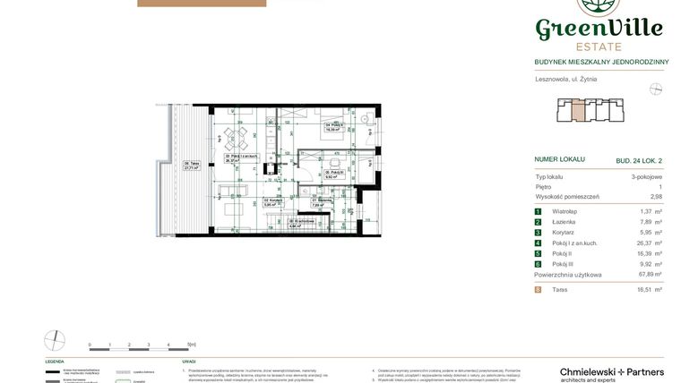 Rzut - Mieszkanie na sprzedaż 3 pokoje o powierzchni 67,89 m² - numer 24.2 w Green Ville