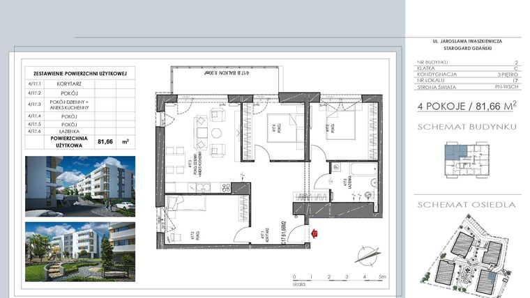 Rzut - Mieszkanie na sprzedaż 4 pokoje o powierzchni 81,66 m² - numer C17 w Osiedle Lawendowe
