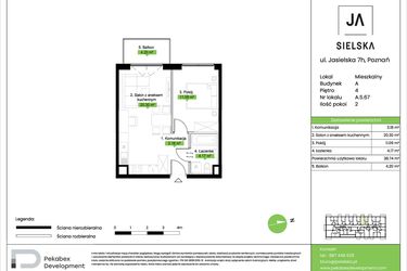 Rzut - Mieszkanie na sprzedaż 2 pokoje o powierzchni 38,74 m² - numer A.5.67 w JA_SIELSKA V