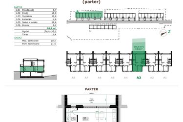 Rzut - Mieszkanie na sprzedaż 3 pokoje o powierzchni 70,7 m² - numer A.3.1. w Dębowe Zacisze