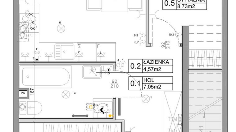 Rzut - Mieszkanie na sprzedaż 3 pokoje o powierzchni 48,03 m² - numer 89 w Manufaktura Marki 2 etap IV