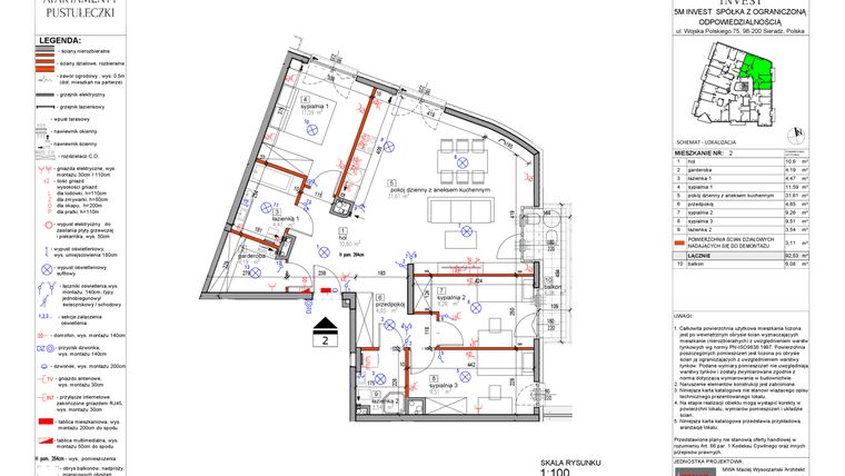 Rzut - Mieszkanie na sprzedaż 4 pokoje o powierzchni 89,42 m² - numer 2 w Apartamenty Pustułeczki
