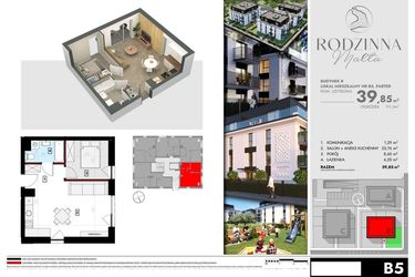 Rzut - Mieszkanie na sprzedaż 2 pokoje o powierzchni 39,85 m² - numer B5 w Rodzinna Malta