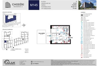 Rzut - Mieszkanie na sprzedaż 1 pokój o powierzchni 30,62 m² - numer M145 w Chodźki Residence 2
