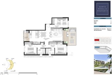 Rzut - Mieszkanie na sprzedaż 3 pokoje o powierzchni 106 m² - numer 2A w Tindra Homes el Lago